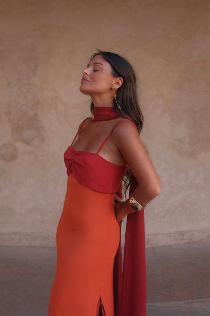Zahara Dress in Orange and Red - Shipping/Envio 19/06 to 26/06
