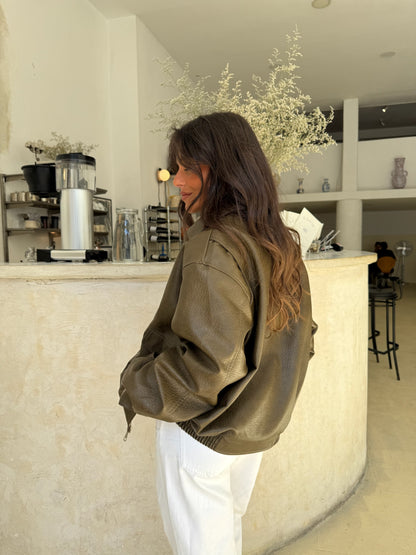 Olive Textured Oversize Madrid Bomber