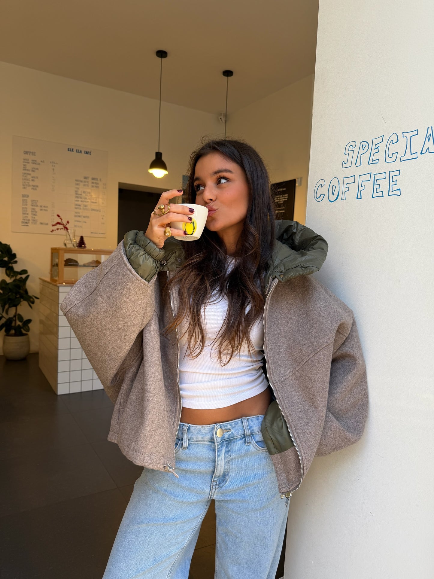 Elise Jacket in Taupe and Green