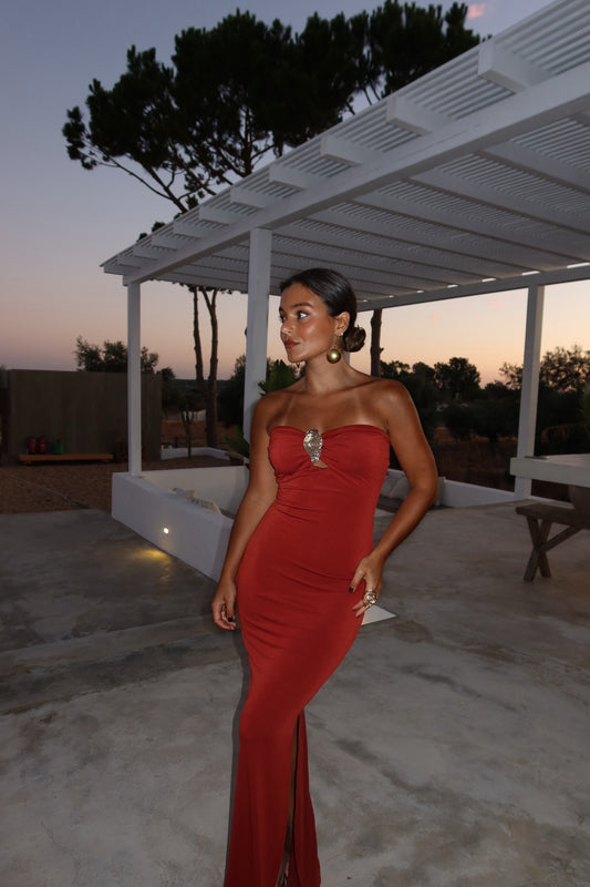 Strapless Terracota Dress With Gold Detail