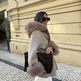 Wool Jacket With Faux Fur in Taupe