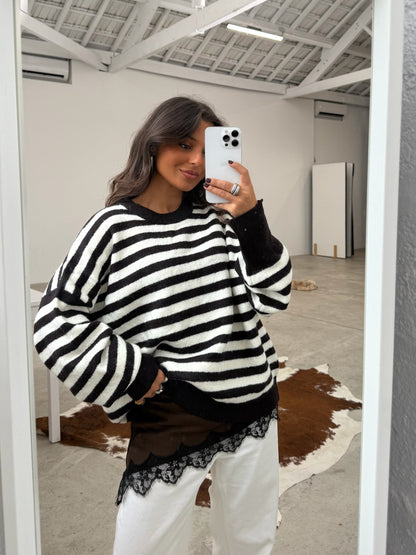 Dark Brown and White Striped Sweater