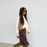 Brown Midi Skirt in Mesh With Polka Dot