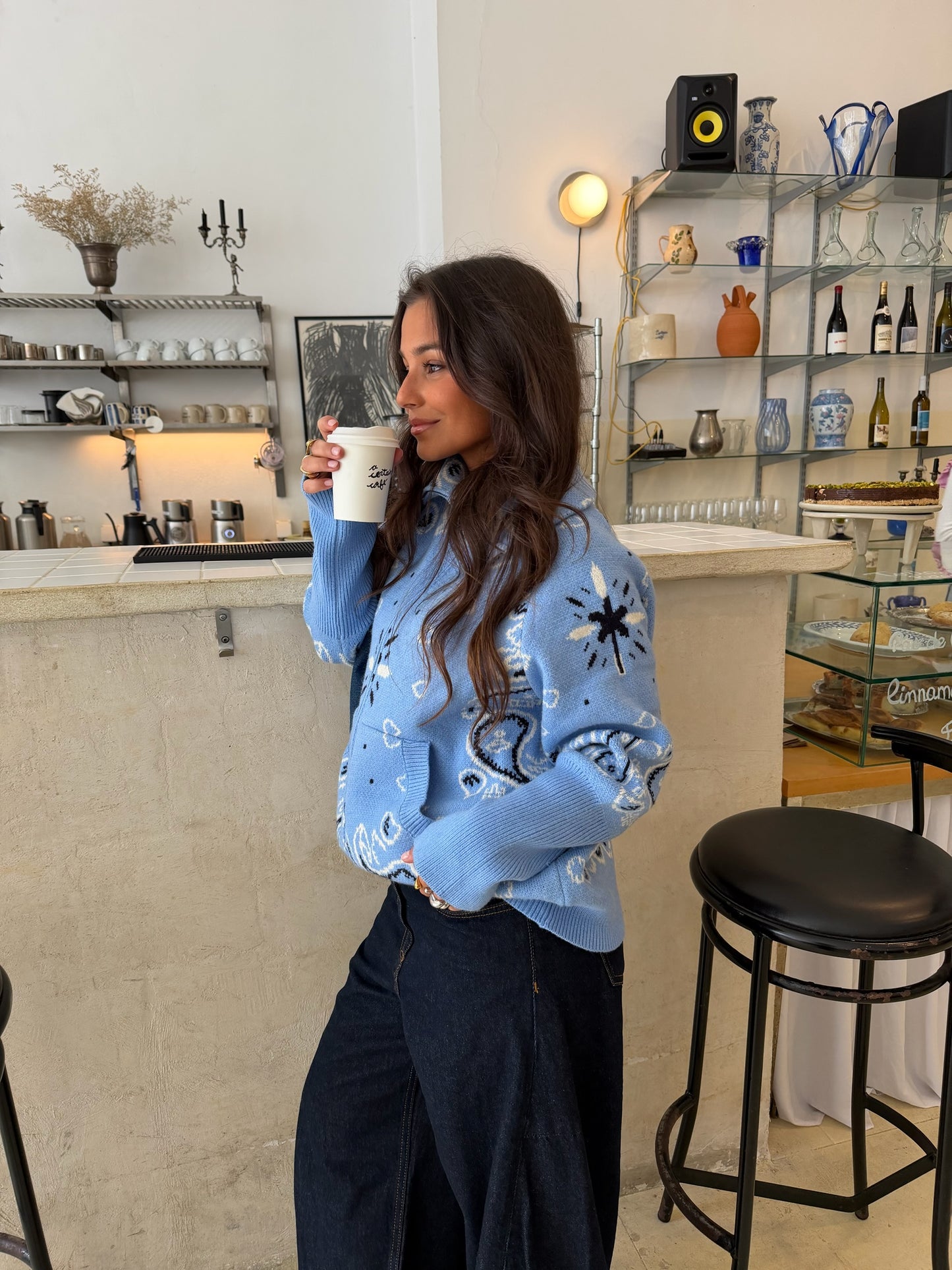 Cashmere and Wool Bandana Jacket in Light Blue