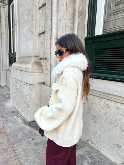 Cashmere Wool Jacket with Fur in Snow White