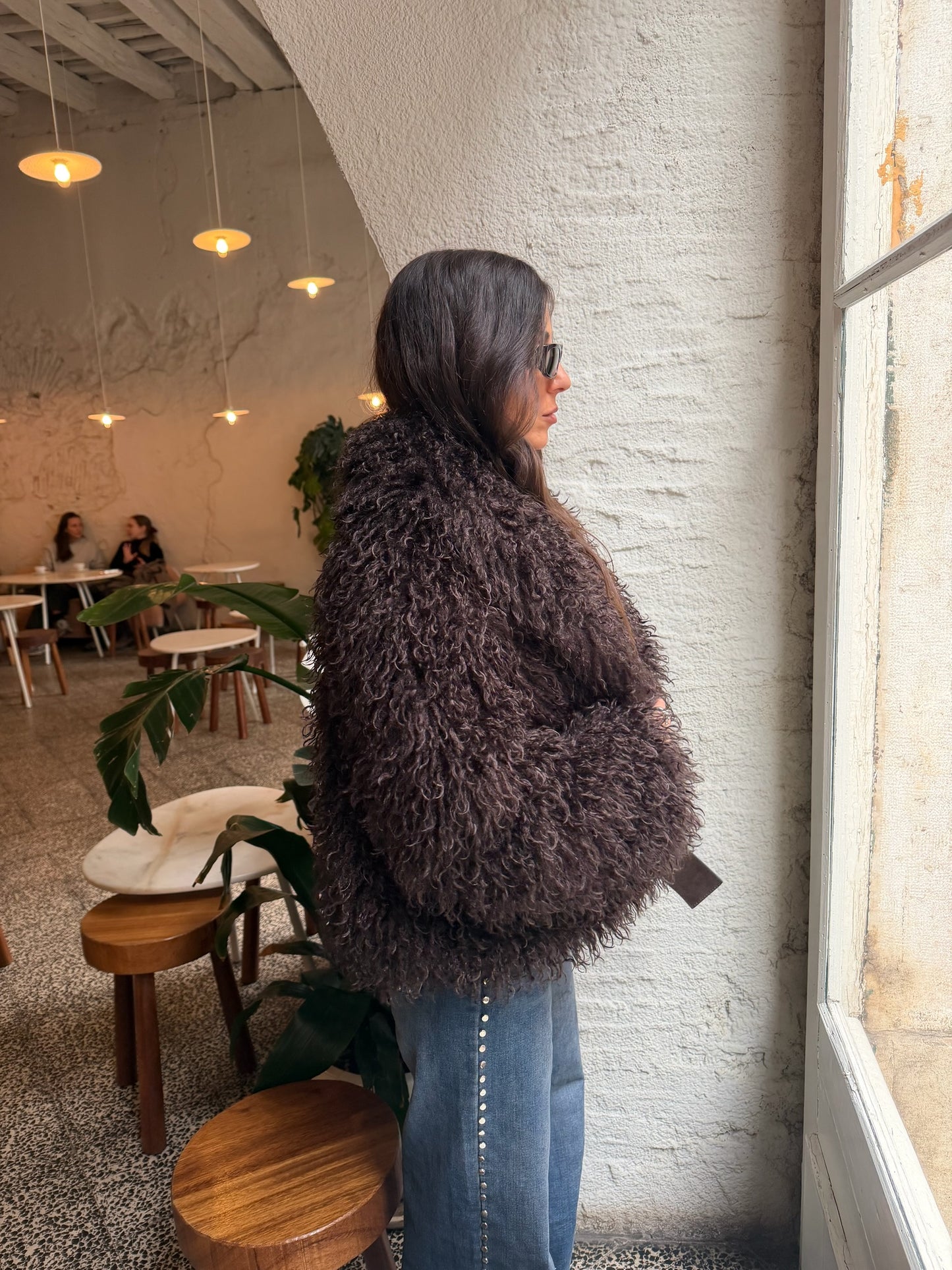 Curly Fur Jacket in Brown