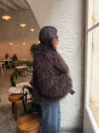 Curly Fur Jacket in Brown