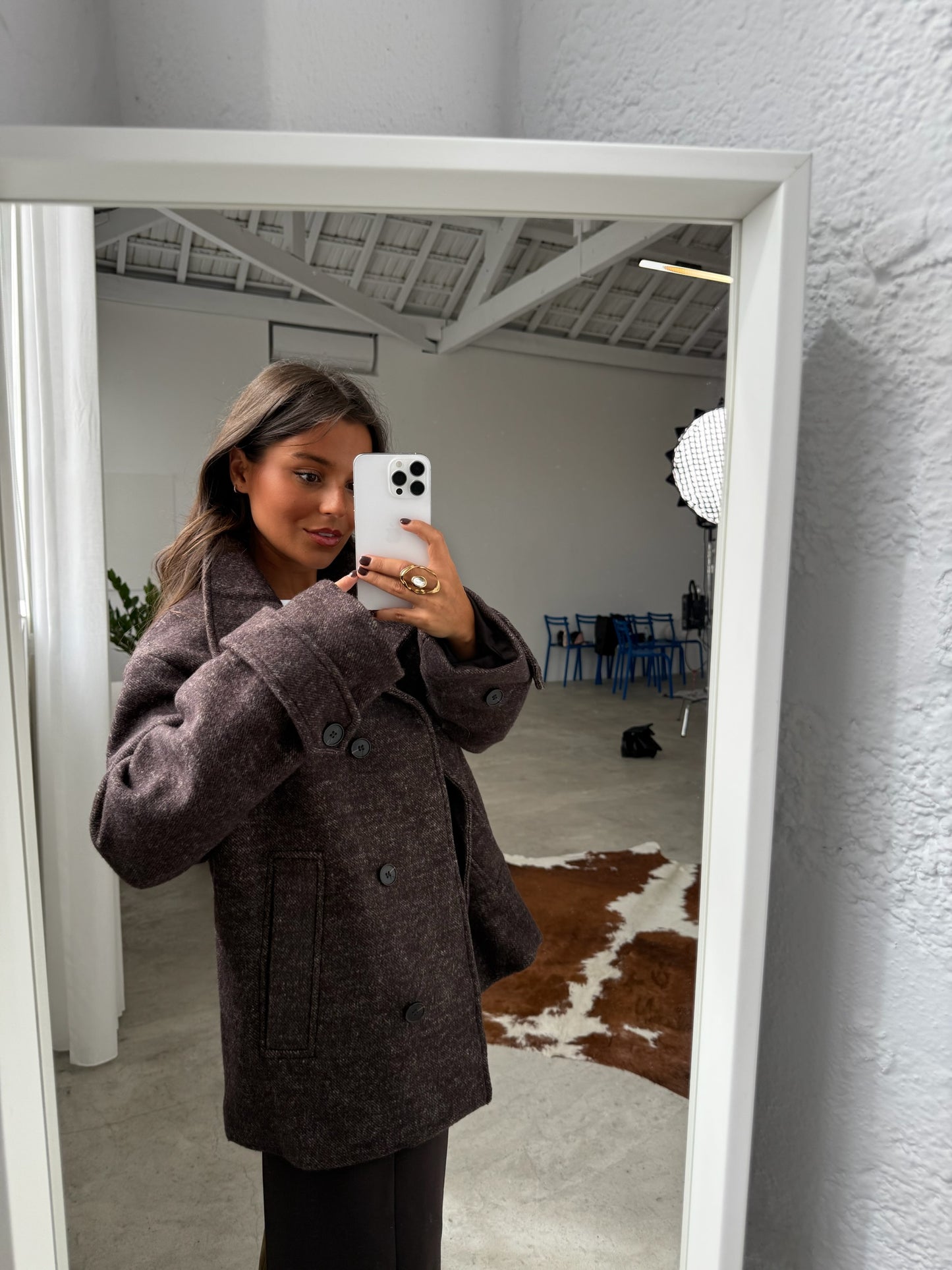 Oversize Wool Cross Coat in Brown