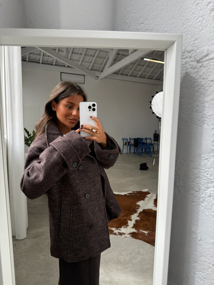 Oversize Wool Cross Coat in Brown