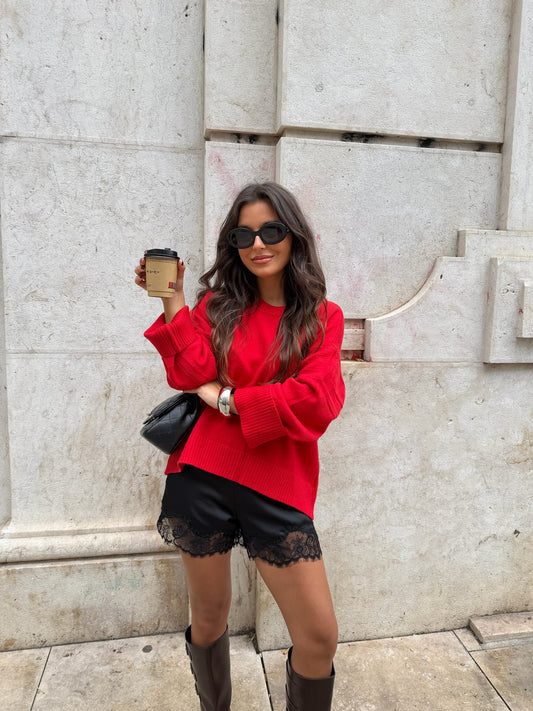 Satin Lace Shorts in Black