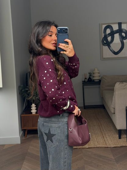 Sabrina Studded Sweater in Burgundy