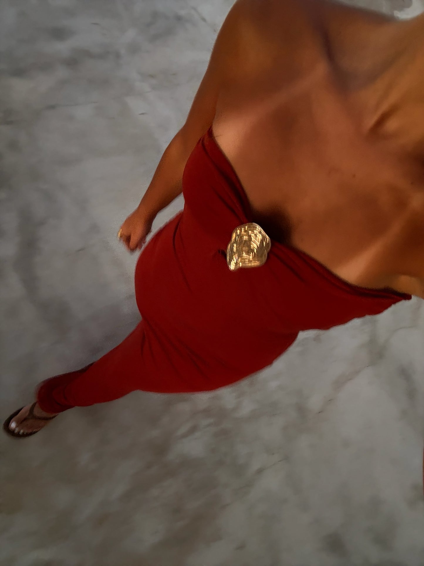 Strapless Terracota Dress With Gold Detail