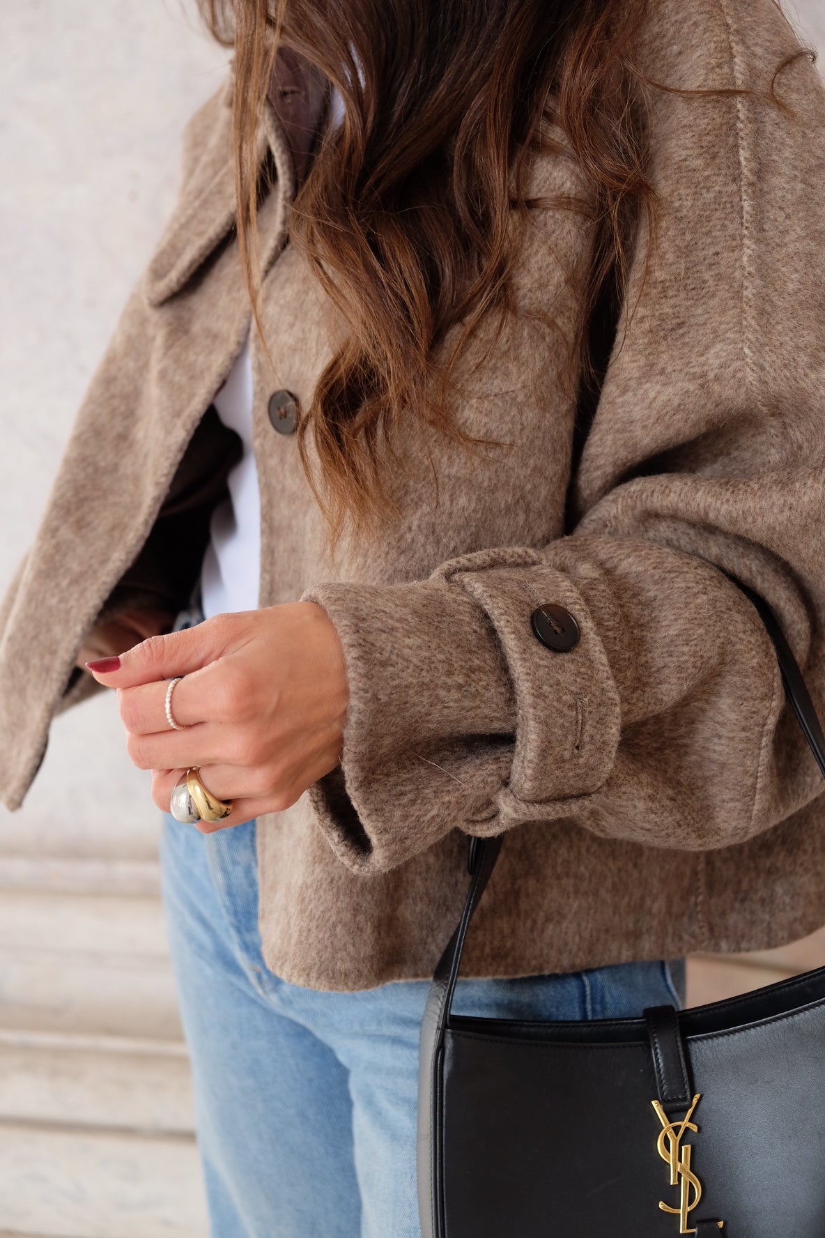 Cropped Wool Jacket in Taupe