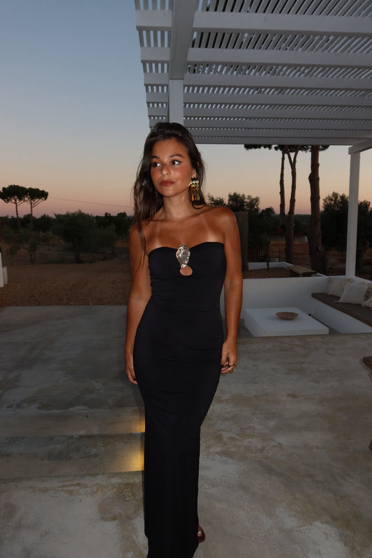 Strapless Black Dress With Gold Detail