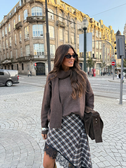 Asymmetrical Plaid Skirt with Lace