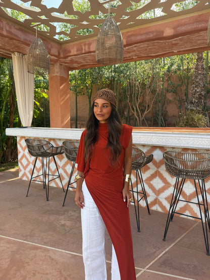 Leila Asymetrical Top in Terracotta
