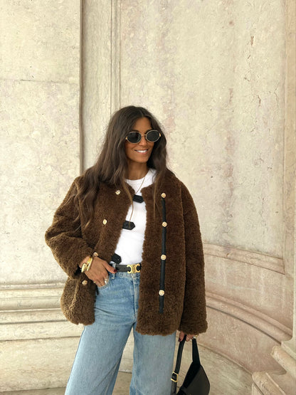 Curly Fur Coat in Brown