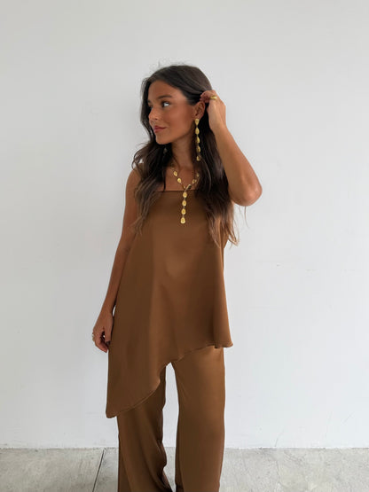 Mocha Brown Satin Set
