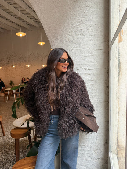Curly Fur Jacket in Brown