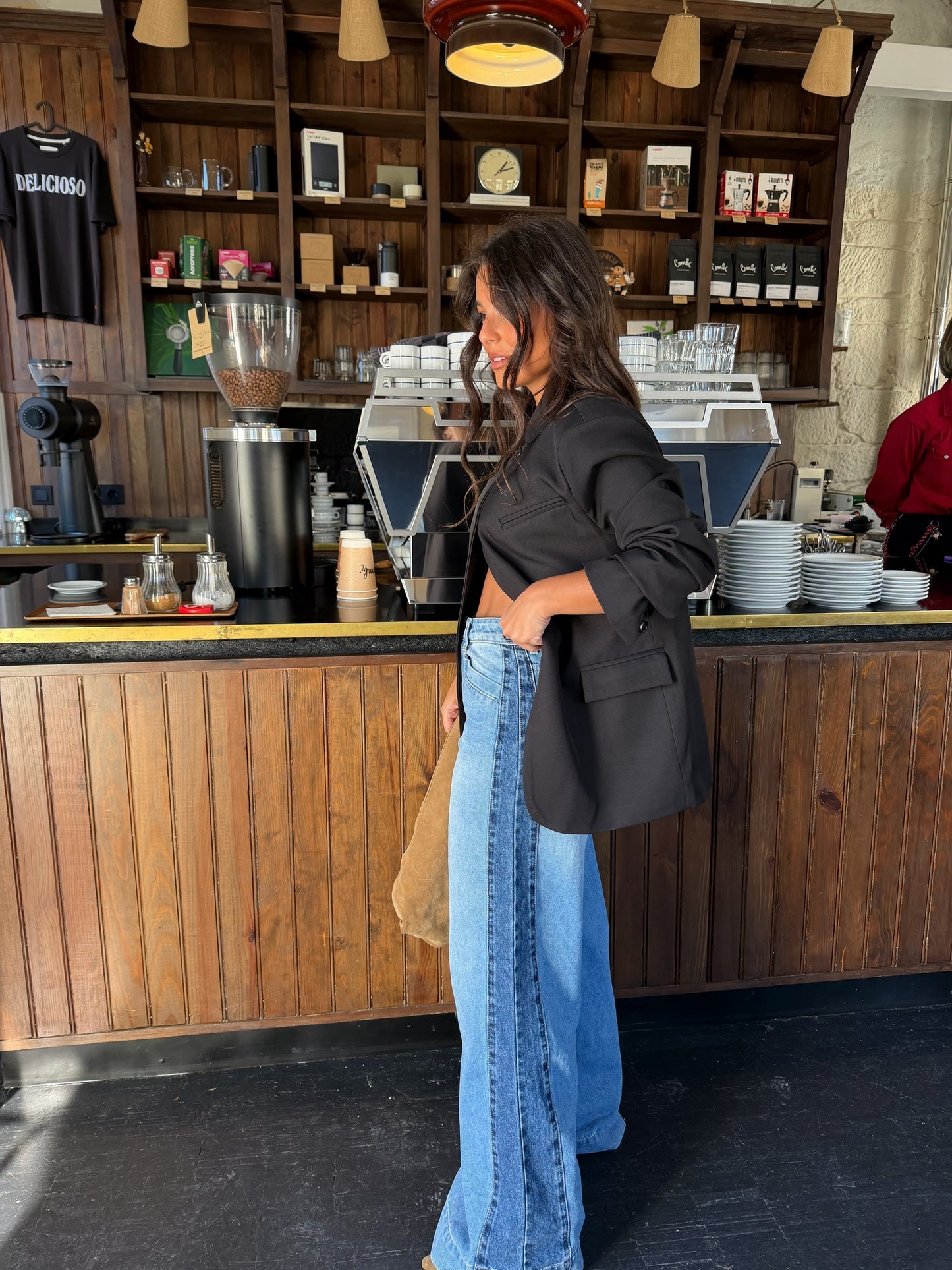Two Tone Wide Leg Jeans