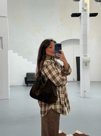 Brown and Beige Plaid Shirt