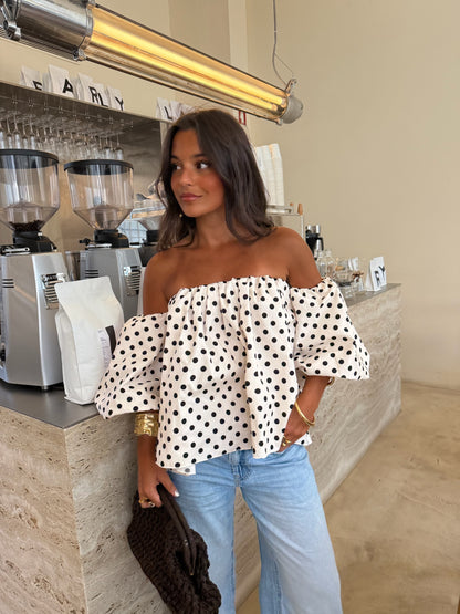 Caetana Polka Dot Top in White