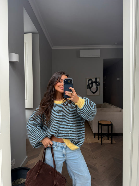 Lola Sweater Blue and Brown with Yellow Details