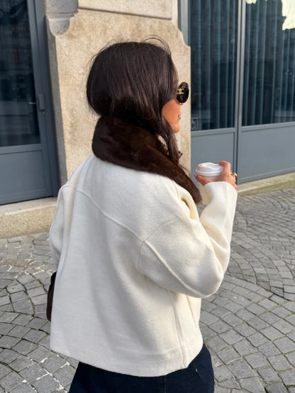 Cashmere and Wool Jacket with Fur Collar in Brown