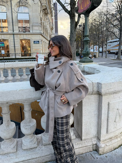 Florence Belted High-Neck Coat