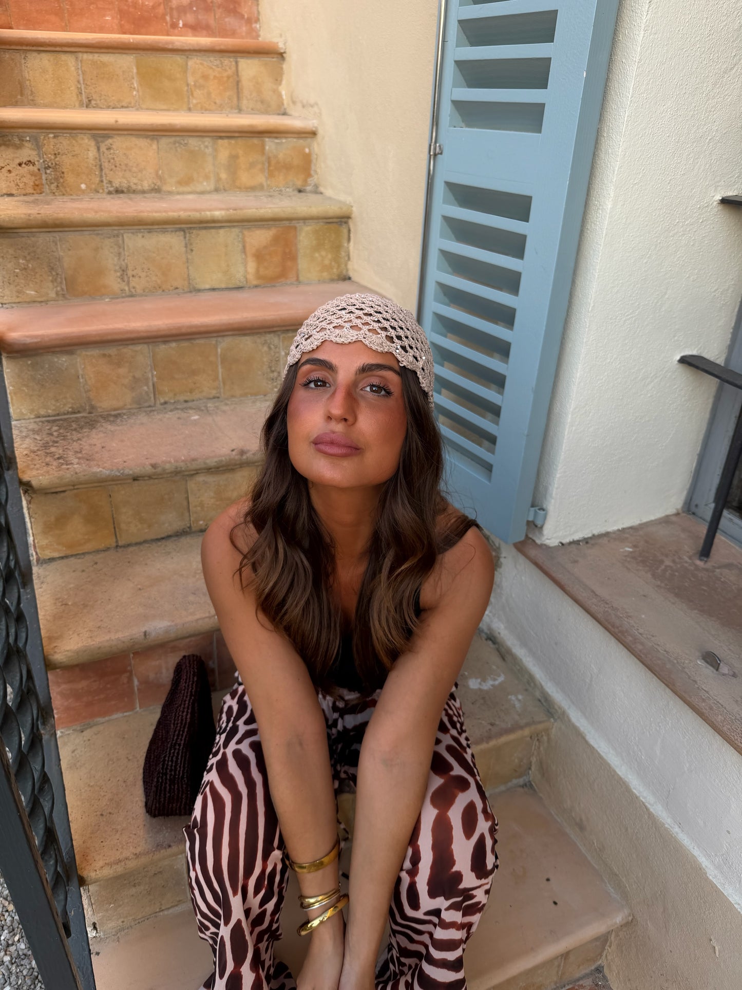 Croché Hat with Sparkle Details in Beige