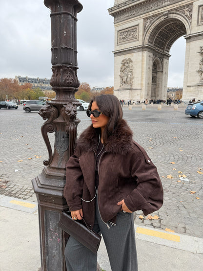 Inès Jacket With Fur Collar in Brown