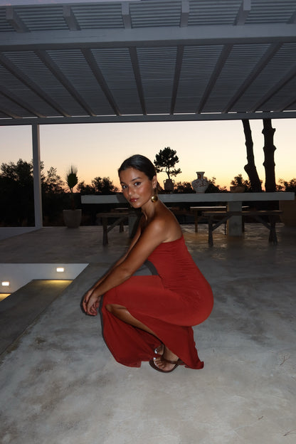 Strapless Terracota Dress With Gold Detail