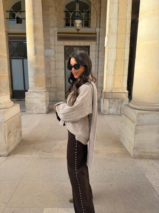 Lateral Studded Pants in Brown