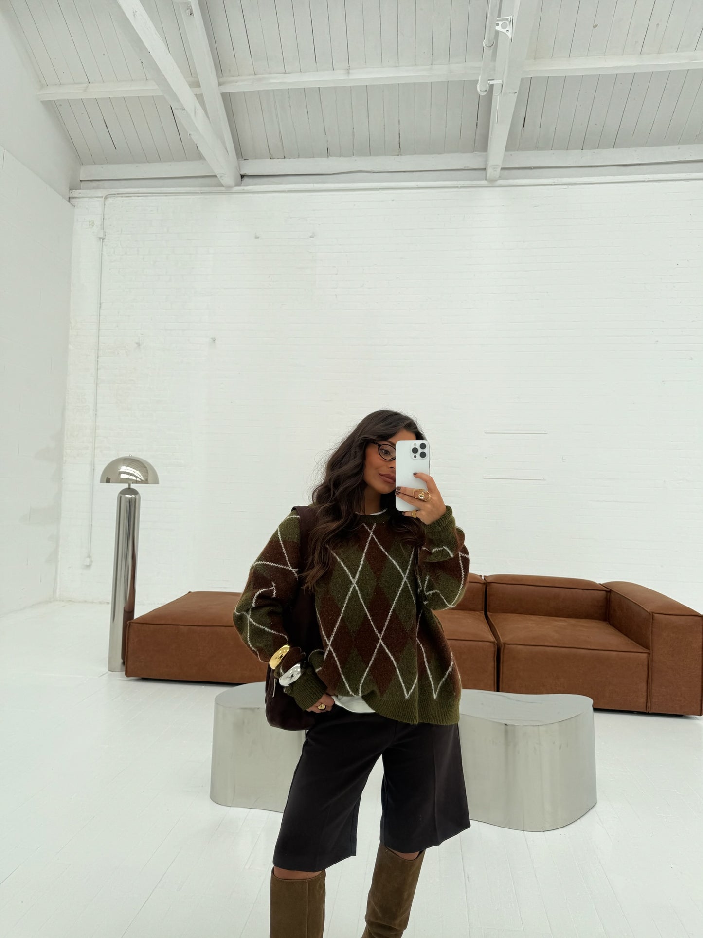 Green Diamond-Pattern Knit Sweater - Shipping from 8/12 to 12/12