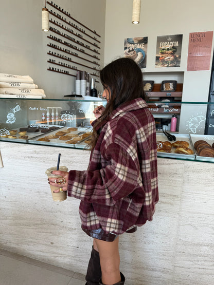 Burgundy Plaid Coat