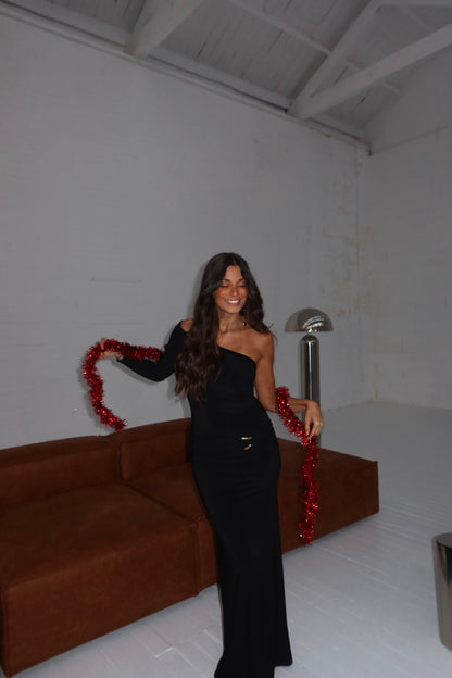 Cammy One Shoulder Dress in Black