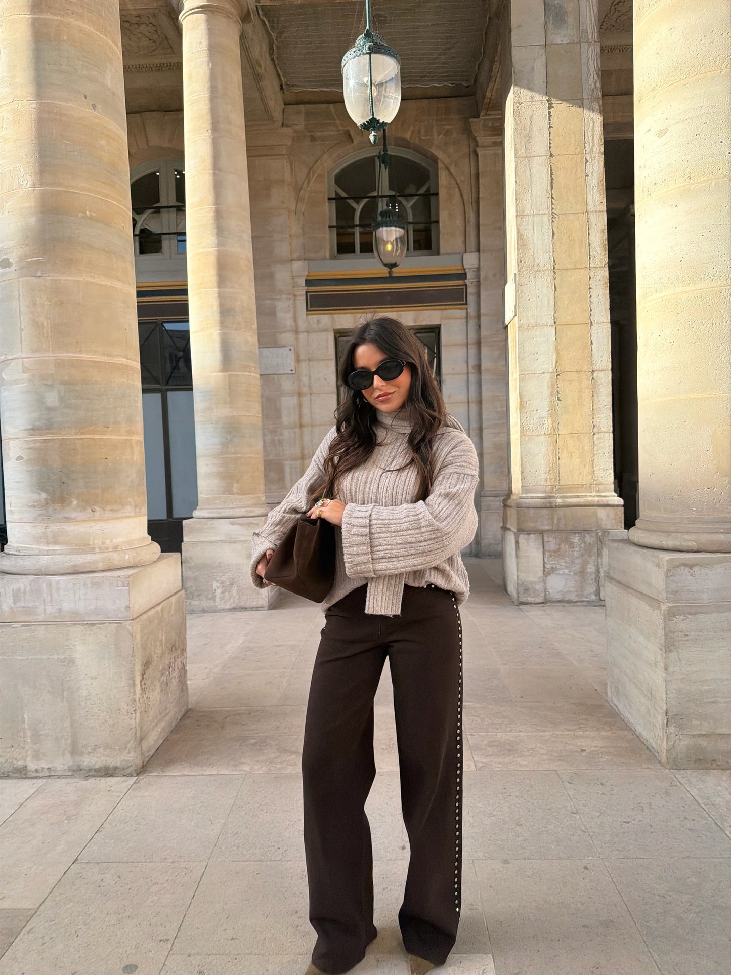 Lateral Studded Pants in Brown