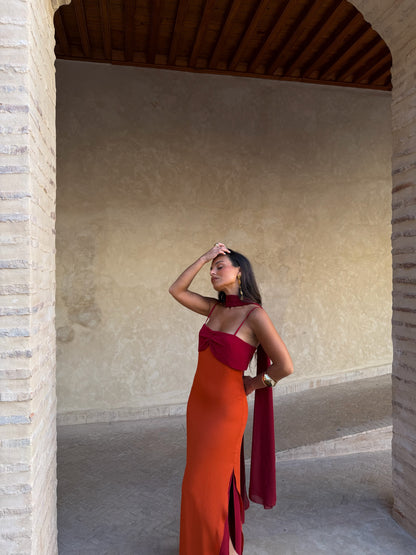 Zahara Dress in Orange and Red - Shipping/Envio 19/06 to 26/06