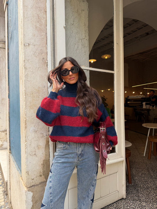Turtleneck Ami Sweater in Navy and Burgundy