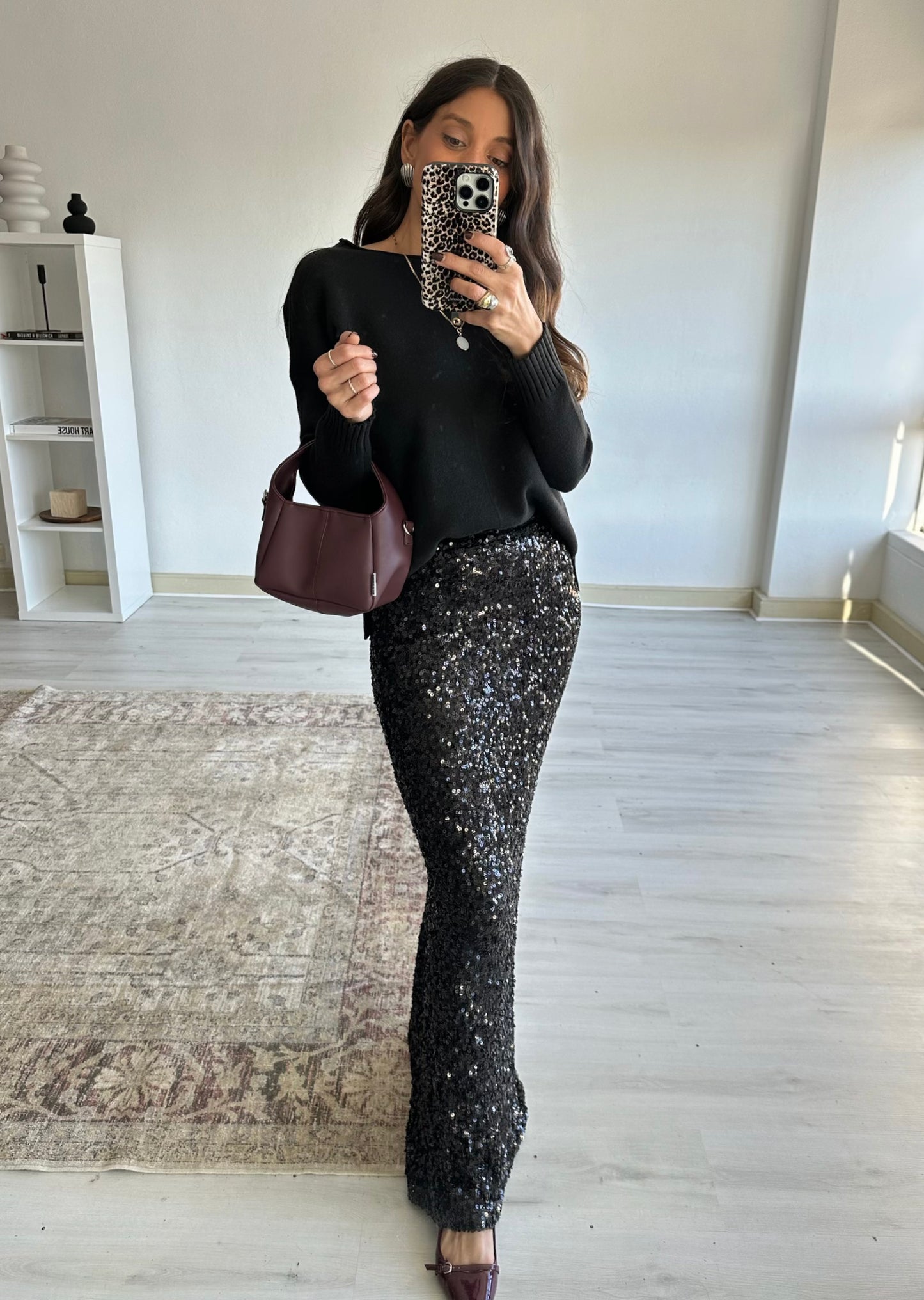 Long Shiny Skirt in Black