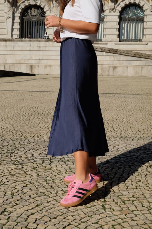 Navy Blue Satin Skirt