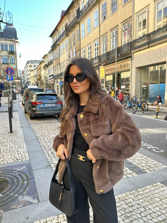 Brown Fur Jacket With Buttons