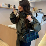 Cropped High Neck Trench Coat in Khaki