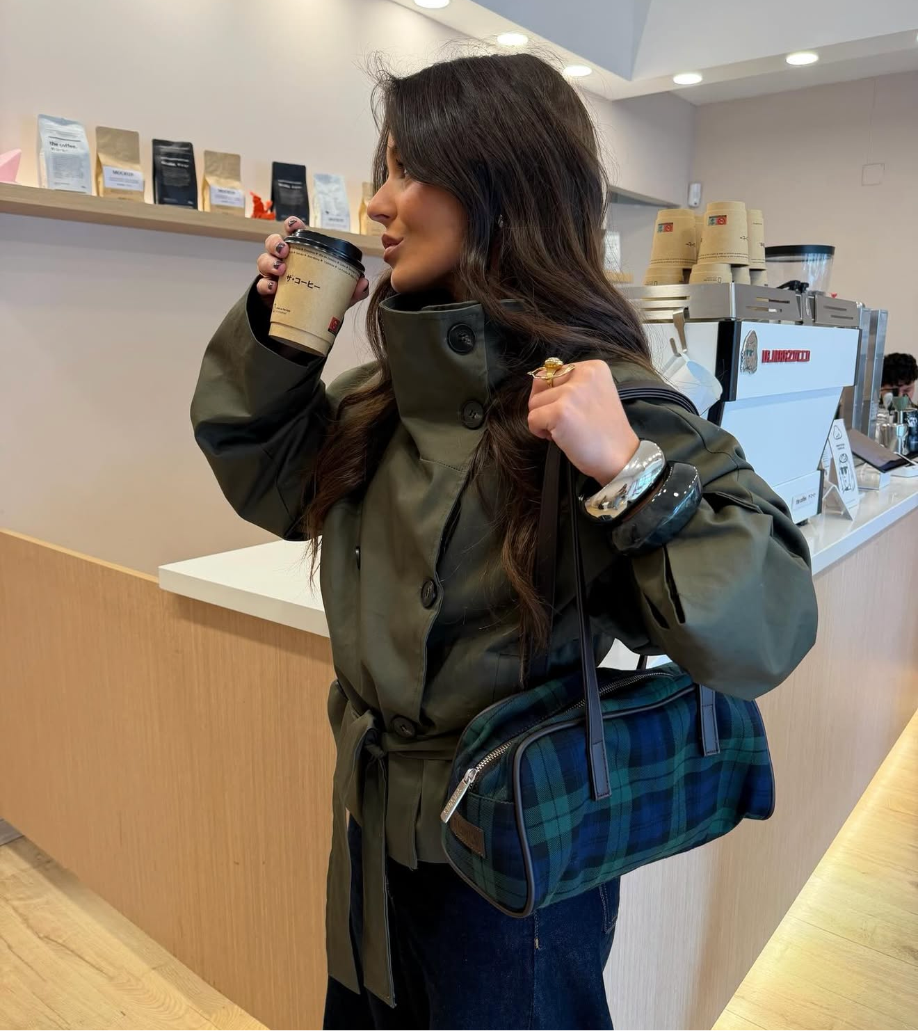Cropped High Neck Trench Coat in Khaki