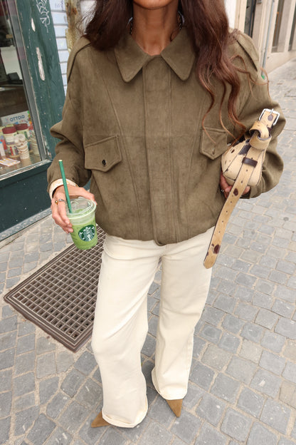 Olive Suede Bomber
