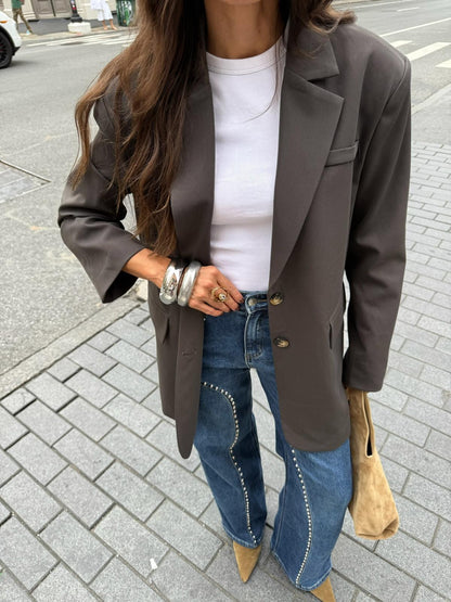 Tailored Blazer with Opened Back in Brown