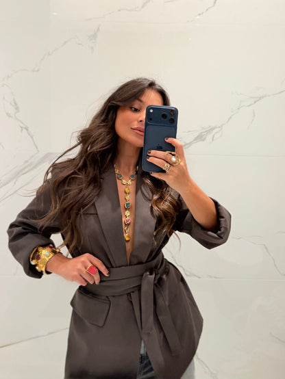 Must-have Belted Blazer in Chocolate