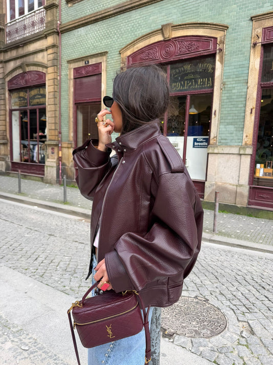Oversized Structured Jacket in Burgundy