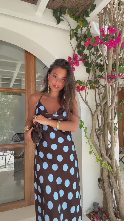 Lola Dress in Brown and Blue